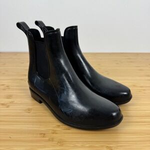 Ralph Lauren Women Black Tally Bo Rai Chelsea Rain Boots Size 7 Preppy Chic